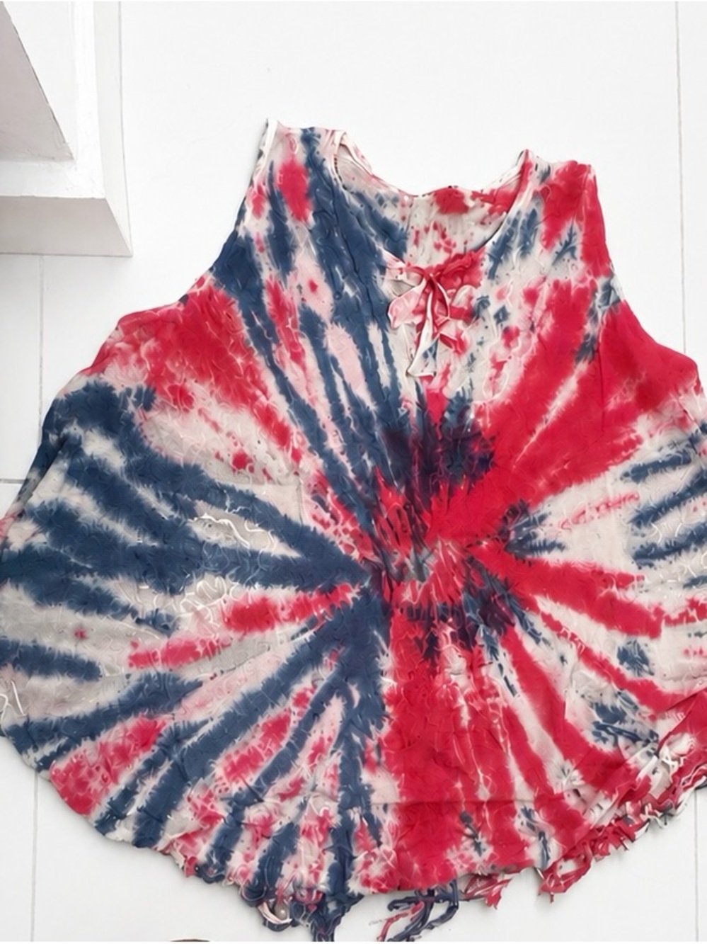 Tie-Dye Sleeveless Swing Top - Red, Blue & White